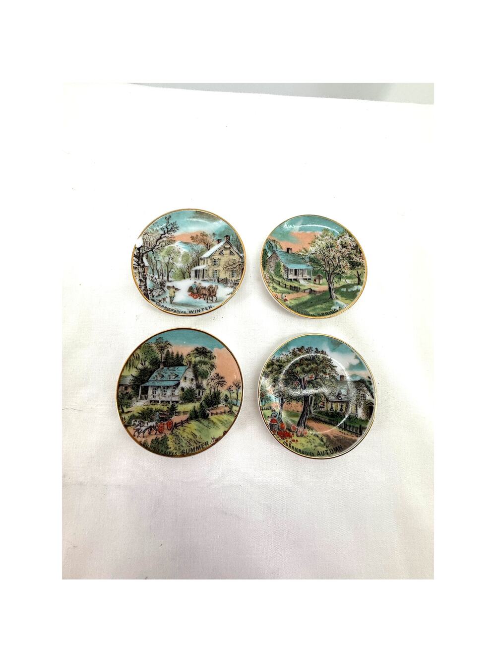 Currier & Ives Four Seasons Porcelain Butter Pat Coaster Dish Set Japan